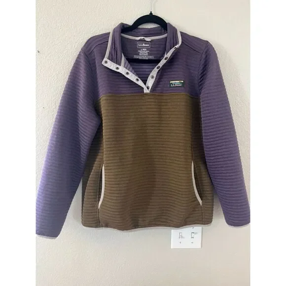 L.L. Bean Airlight Colorblock Pullover Purple Brown W's Large EUC - Picture 1 of 5